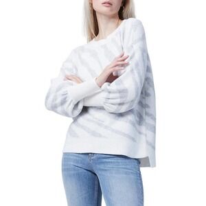 French Connection Wool Blend Balloon Sleeve Zebra Animal Print Sweater White S